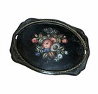 Beautiful Giant Painted Floral Antique Victorian Toleware Tray Platter 27x21