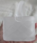Vintage   80s  Hand Blown Frosted Glass Basket Trinket Dish  quilted Design 