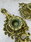 Vintage Brass Ornate Scroll Pair Candle Stick Holders Hollywood Regency Art Deco