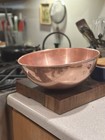 Vintage Solid Copper Mixing Bowl 12    Brass Ring Handles Large Kitchen Bowl
