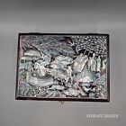 Vintage Asian Lacquer Ware Wood Mother Of Pearl Inlay Jewelry Box  Red Inside