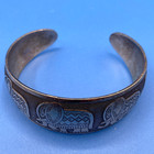 Elephants  Cuff Bracelet Silvertone Textured Metal Tibet india Trunks Up Gift
