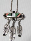 Vintage Zuni Indian Necklace Pin Sterling Silver Xfine Turquoise Coral Etc Inlay