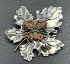 Sylvia Dahl Copper Butterfly On Silver Maple Leaf Scarf Clip 3 