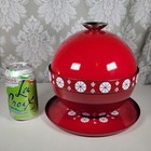 Vtg Mid Century Modern Catherine Holm Red Orb Enamel Fondue Pot Three Pieces