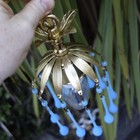 Opaline Vintage Blue Macaroni Beaded Tole Brass Baby Room Swag Lamp Chandelier  
