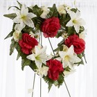 34  Red And Cream Silk Flower Premade Easel Cemetery Heart Wreath Arrangement