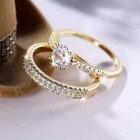 Wedding Bridal Ring Set Lab Created Diamond 14k Yellow Gold Plated 2ct Round Cut