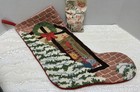 Vintage Christmas Wool Needlepoint Stocking Cat Tree Winter Fireplace  read