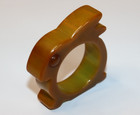 Caramel Green Swirl Bunny Rabbit Bakelite Catalin Napkin Ring Amber Eye