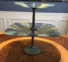 Rare  Fused Glass Higgins Two-tiered Sever   Matching Candle Holders