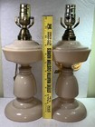Bristol Glass Oil Lamp Pair  Tan Opaline  Hand Blown  Electrified  Antique  Rare