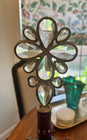 Vintage Hand Soldered Cross Stained Glass Bottle Topper Chandelier Crystals