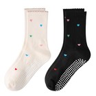 Pilates Yoga Grip Socks For Women  Cute Heart 5-10 2 Pairs  black   Apricot 