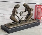 Exquisite Bronze Art  Sensual Naked Woman Gardener Watering Erotic Plant Statue