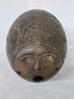 Very Nice Antique French Bugbear Carved Coconut Powder Flask Dated 1806