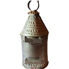 Antique Primitive Silver Metal Lanterns Set Decorative Tin Candle Punched