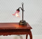 Dollhouse Battery Light Table Lamp Pink Flower Shade Bronze Base 1 12 Scale