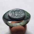 Authentic Ancient Roman Bronze Intaglio Ring With Julius Caesar Elephant