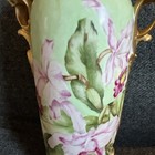 French Limoges  Vase   Gold  Green With Flowers  Pastel