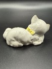 Vintage Sleeping Kitten Figurine Ceramic White With Yellow Bow  3 5   