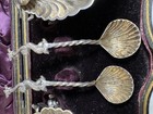 Pair Of Antique Victorian Sterling Silver  shell  Salts Spoons 1892-dolphin Feet
