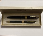 Vintage Sheaffer Snorkel Fountain Pen Pencil Set Black 14k Gold Nib Boxed