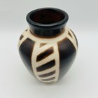 Vintage Chulucanas Peru Folk Art Pottery Vase Geometric Brown Ecru