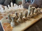 Vintage Brown   White All Marble Stone Complete Chess Set Beautiful Heavy