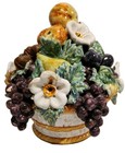 Vtg Barbotine Majolica 9  Pottery Fruit flowers walnuts Basket Centerpiece Heavy