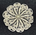 Vintage Palestine Sterling Silver 925 Filigree Swirls Flower Brooch Pin Jewelry