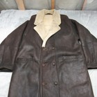 Shearling 100  Sheepskin Leather Trench Coat Dark Brown Large Vtg Canada Heavy
