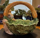 Vintage Fitz   Floyd Omnibus Easter Candy Dish Cabbage Carrot   Rabbit Basket