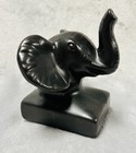 Black Elephant Figurine Statue Raised Trunk Good Luck Decor Desk Shelf Accent