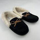 Women s 10 Black Suede Moccasin Slippers Shoes Faux Fur Lined Winter Outdoor