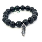 Sterling Silver Black Onyx   Blue Sapphire Feather Beaded Bracelet
