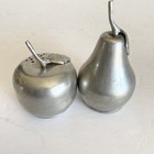 Vtg Pewter Silver Pear   Apple Salt And Pepper Shakers Fruit Novelty Set Cottage