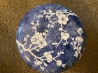 Vintage Daher Blue   White Blossoms Round Tin Trinket Box W lid Made In England 