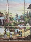 Vintage Davalos Hand Painted Mexican Pueblo Village Tile Mural Folk Art 18x14