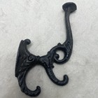 Vintage Victorian Cast Iron Triple Hook Black Ornate Coat Robe Antique 7 5   