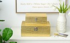 Set Of 2 Wooden Decorative Nesting Stora Boxes  Gold Crocodile Leather