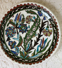Vintage Turkish Kutahya Ceramic Plate Hand Painted Jute Hanger 7  Artist Mark