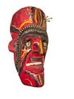 Vintage Hand Carved Painted Wooden Folk Art Mask Red Black Wall Decor