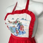 Vintage 1987 Christmas Holiday Kitchen Cooking Bib Apron Ruffle Pocket Quilted 