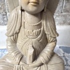 Hand Carved Soapstone Chinese Beige Stone Buddha Statue Lotus Base