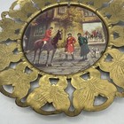 Vintage Butterfly Brass Frame Horse Hunt Scene Wall Hanging England 6  Round
