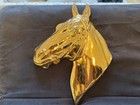 Vintage Thoroughbred Horse Head Plaque Gold Color Metal Wall Hanging Decor Heavy