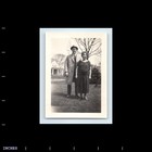 Old Vintage Photo Man Woman Couple Coat Hat In Yard Original Snapshot Picture