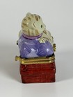 Porcelain Cat Sitting On Basket Trinket Box Hinged Lid 3    Height