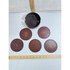 Vintage Leather Monogram E 5 coasters Set With Holder Barware Drinkware